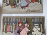 two pictures of children playing in the snow in the woods