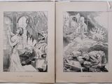 an old book with two illustrations of a woman and a man in bed