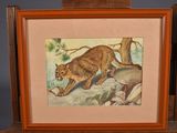 peinture représentant un lion dans un cadre en bois sur fond gris