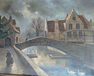 un tableau représentant une femme marchant dans la rue