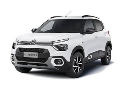 un SUV Citrole blanc garé devant un fond blanc