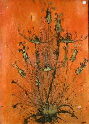an image of a painting of a bunch of plants on a wall