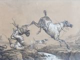 drawing of a man on a horse chasing a man on a horse