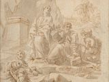 an image of a drawing of a group of people sitting on the ground
