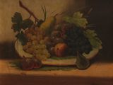 un tableau représentant une assiette de fruits posée sur une table