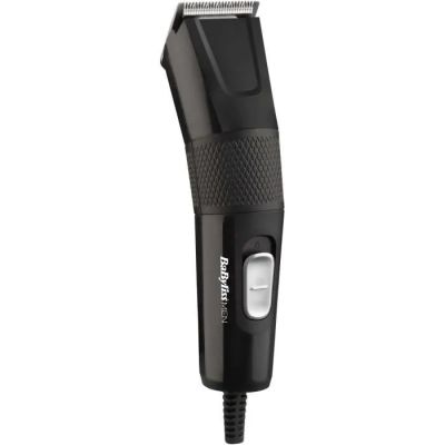 a close up of a black hair clipper on a white background