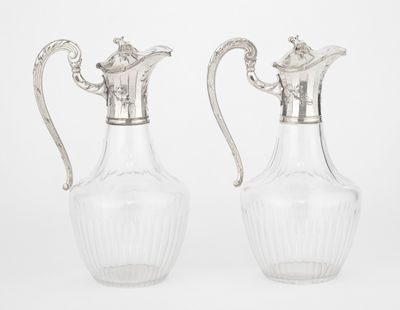 pair of antique silver plated glass vases with handles