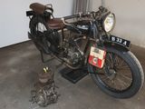 a motorcycle that is parked in a garage