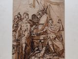 an image of a drawing of a group of people standing around a table