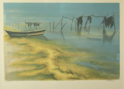 ZAROU (1930-2013). Barque. Lithographie. Signée en bas à dro…