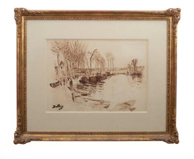 une image représentant un dessin d'une rivière avec des arbres en arrière-plan