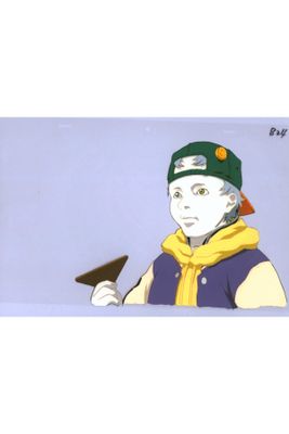 dessin représentant un homme portant un chapeau vert et une écharpe jaune, tenant un bout de papier marron
