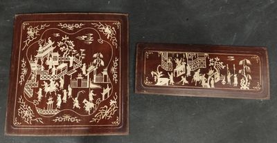 pair of antique chinese hand painted leather boxes