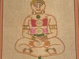 a painting of a woman sitting in a lotus position