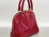 louis vu vu red patent leather handbag with gold hardware
