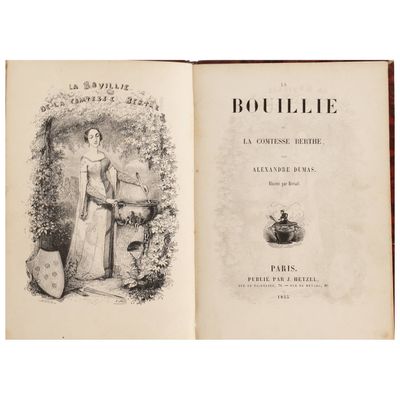 un livre ouvert sur lequel figure l'image d'une femme en robe blanche