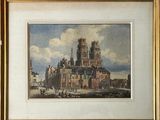 an image of a painting of a castle in a gold frame