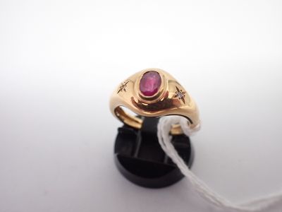 Bague en or, rubis et petits diamants, poids 5g, TDD 52 - Photo 1