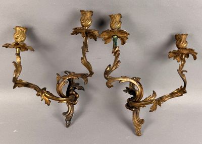 pair of antique brass wall sconces with birds and flowers