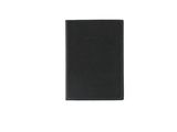 a black passport case sitting on top of a white surface