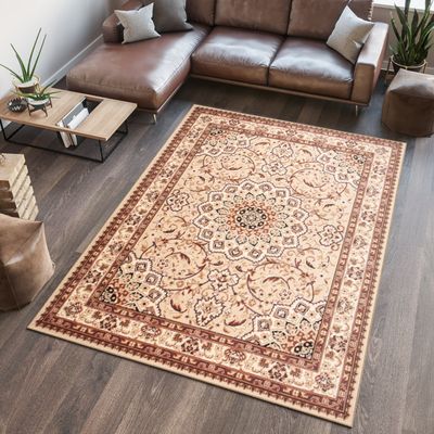 un salon avec un canapé et un tapis au sol