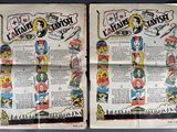 two pages of comic book with cartoon characters on them on a table