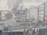 a drawing of a large crowd of people on the street