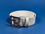 white belt with black buckle on a blue background