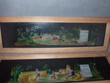 two paintings of people playing a game of baseball on the wall