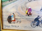 une photo d'un tableau représentant des personnes et un chien dans la rue