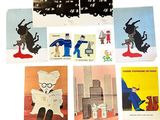 many cards with pictures of people and animals on them