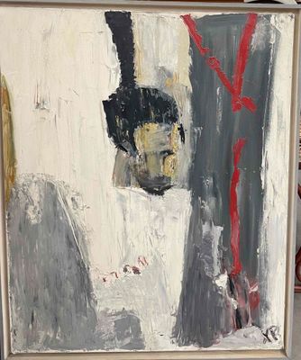 a painting of a man in a top hat on a table