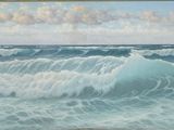 an image of a painting of a large wave coming in to shore