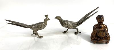 Paire de faisans en métal argenté. - Photo 1