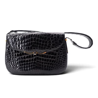 sac à bandoulière en cuir gaufré imitation crocodile noir