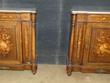 pair of antique carved wood nightstands with marble top