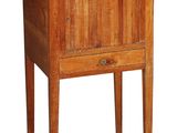 an image of a small wooden table with a drawer on it
