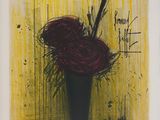 tableau représentant un vase rempli de fleurs dans lequel se trouve une guitare