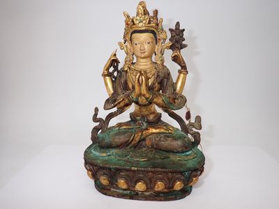 Boudha en bronze polychrome, H. 17,5cm - Photo 1
