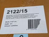 a cardboard box with a barcode on it and a price tag attached to it