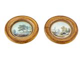 paire de cadres ovales français du XIXe siècle, peints à la main