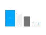 an image of a white and blue phone next to a blue box