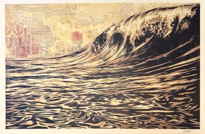 an image of a painting of a large wave in the ocean