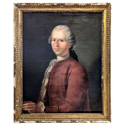 un tableau représentant un homme vêtu d'un manteau rouge et aux cheveux blancs