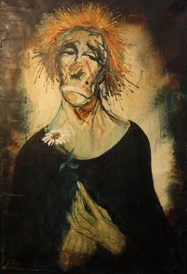 painting of a woman with a flower in her hand
