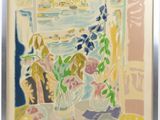 an image of a painting of flowers in a vase in front of a window