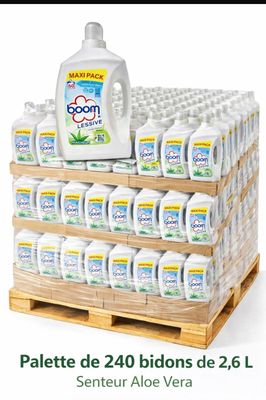 Palette, composée de 240, bidons de lessive, aloe vera de 2,…