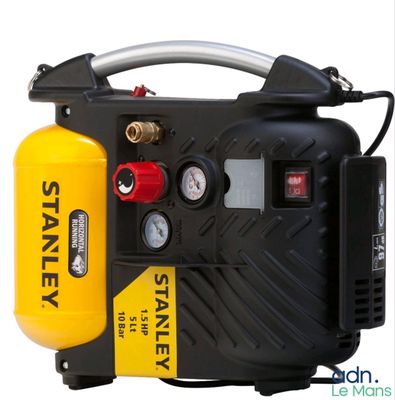 a black and yellow air compressor on a white background