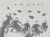 drawing of a drawing of a man with birds in his head
