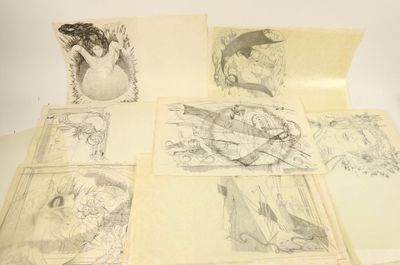 a lot of drawings that are on the table